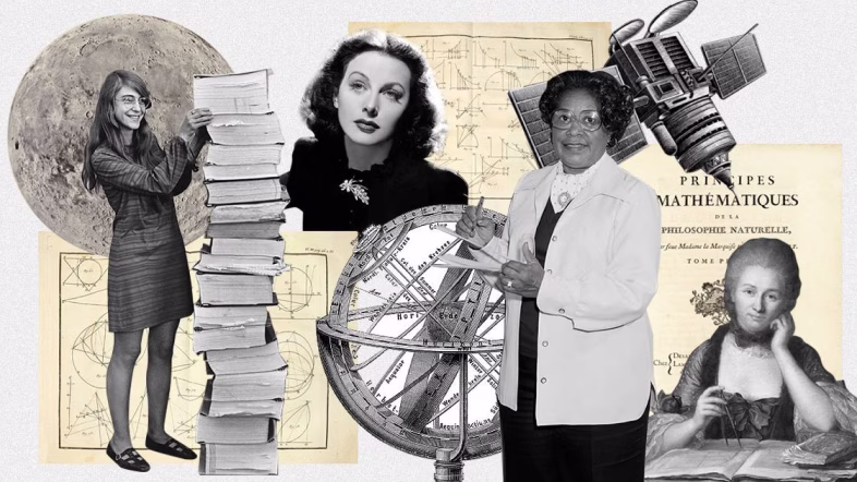 Image of Lise Meitner in a laboratory manipulating flasks